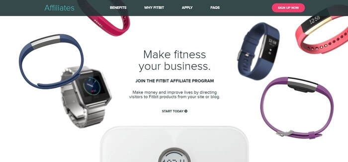 screenshot of the affiliate sign up page for Fitbit