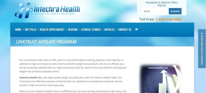 screenshot of the affiliate sign up page for Intechra Health