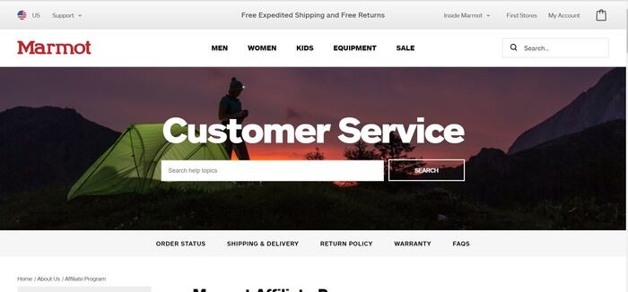 screenshot of the affiliate sign up page for Marmot