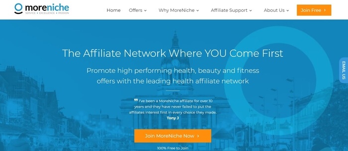 screenshot of the affiliate sign up page for More Niche