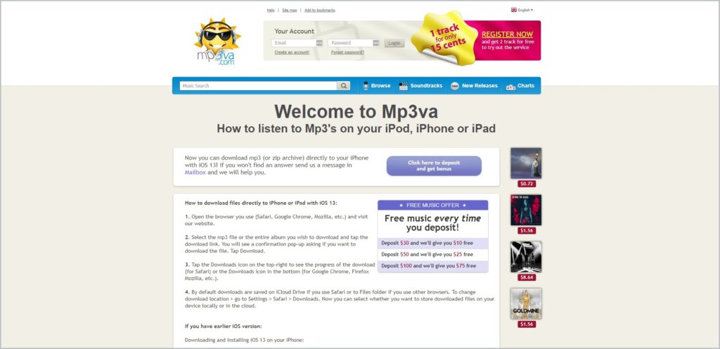 screenshot of Mp3va.com web page