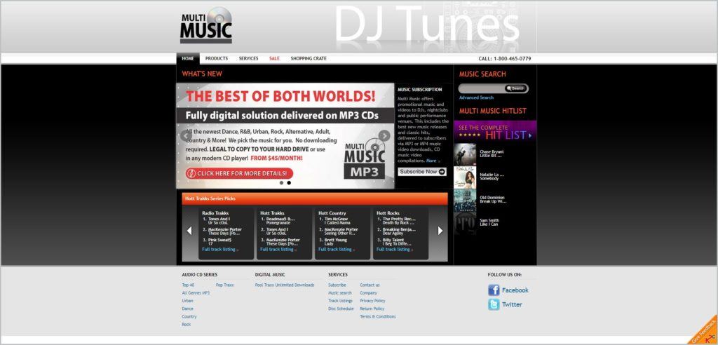 screenshot of Multi Music web page