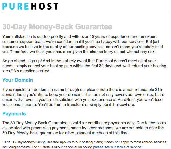 Money back Guarantee Purehost