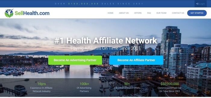 screenshot of the affiliate sign up page for Sell Health