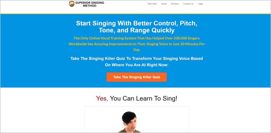 screenshot of Superior Singing Method web page