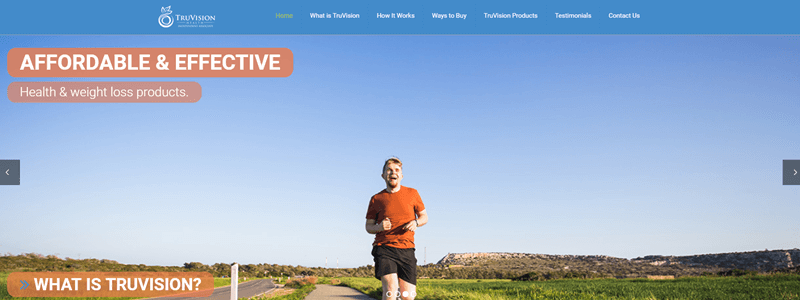 TruVision website screenshot showing a man outside running toward the camera. 