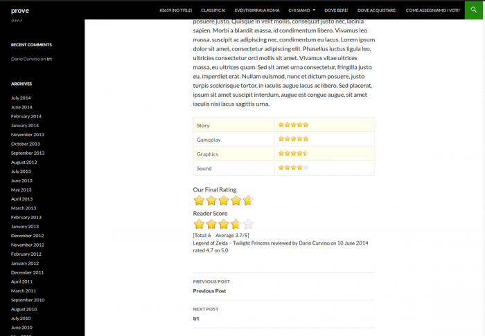 A table list of ratings and two rating slots implemented via YASR.