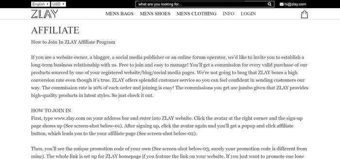 screenshot of the affiliate sign up page for Zlay