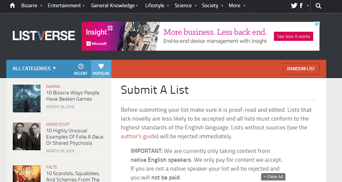 This is the image a freelance writer sees after selecting "More" in the menu bar.