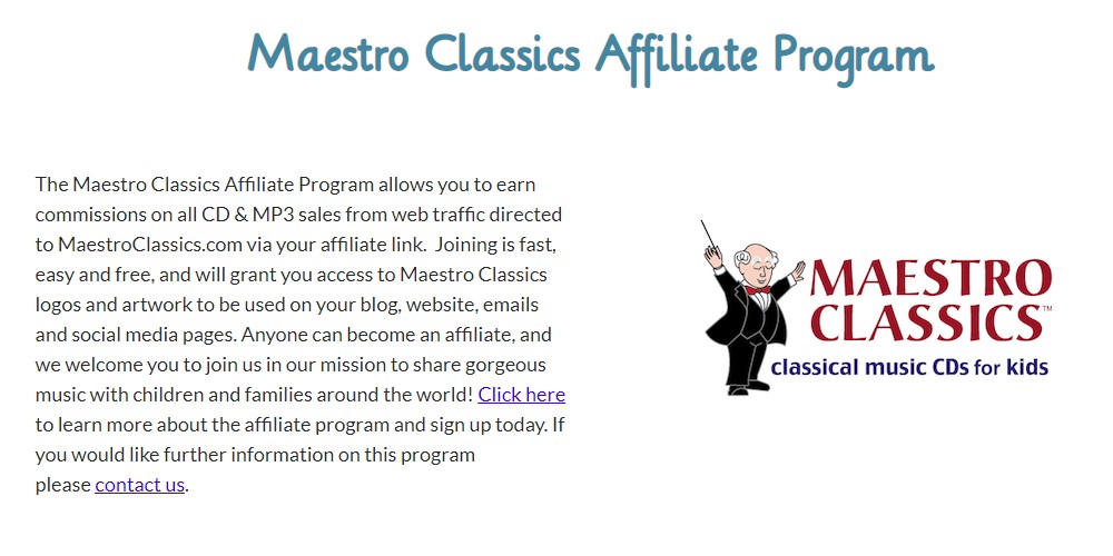 maestro classics affiliate program sign up page