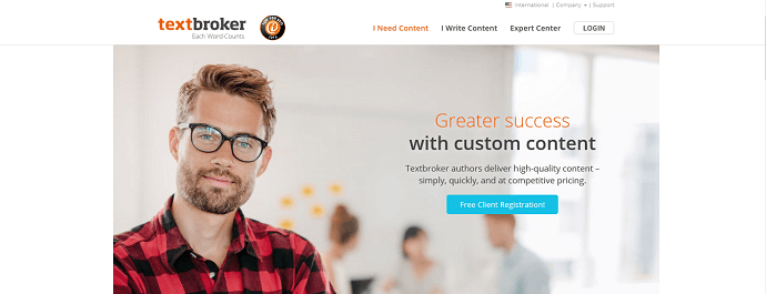 This is an image of the opening page of Textbroker.