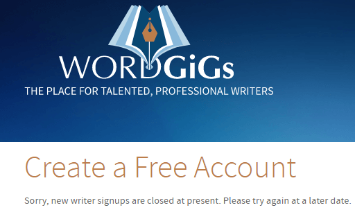 A screenshot of the web page freelance writers see after signing up to write for WordGigs.
