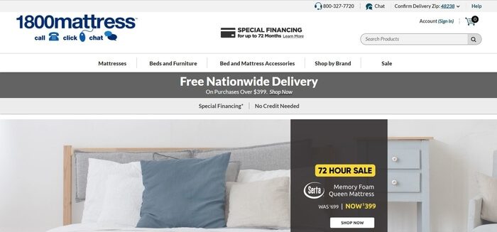 screenshot of the affiliate sign up page for 1-800-Mattress