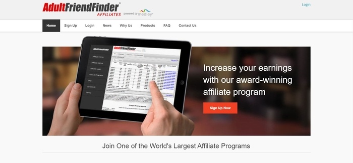 screenshot of the affiliate sign up page for Adult Friend Finder