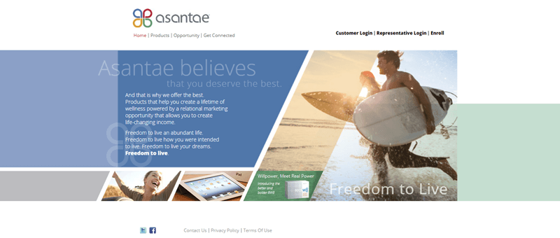 Asantae website screenshot showing a collection of images and text, focusing on the ideas of freedom and life. 