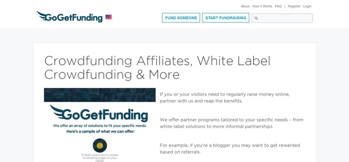 screenshot of the affiliate sign up page for GoGetFunding