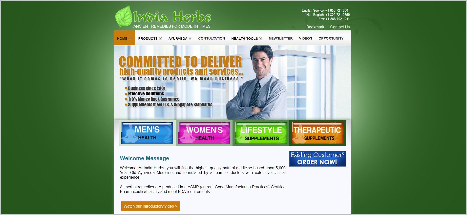 screenshot of India Herbs web page