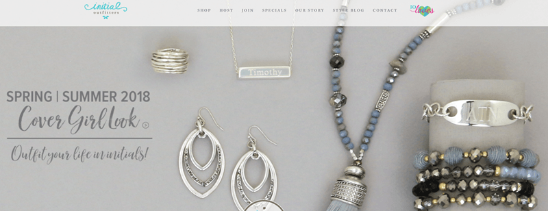 Initial Outfitters website screenshot showing some earrings, bracelets, necklaces and rings from the company. 