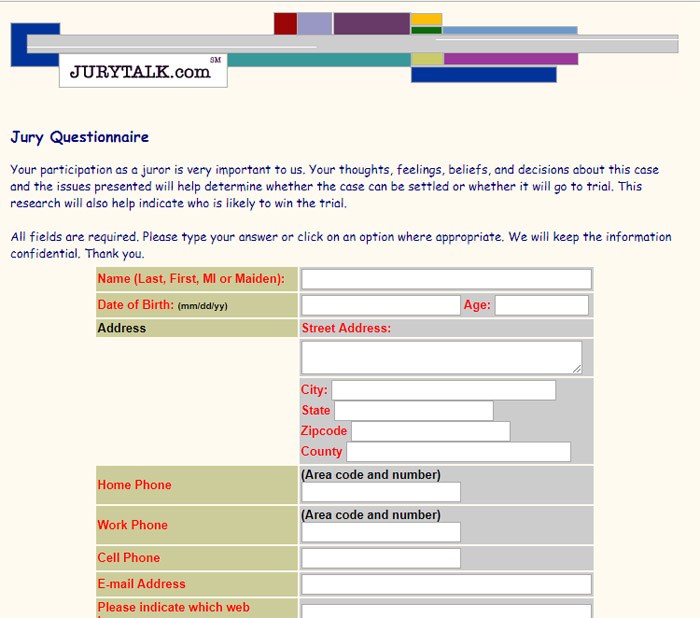 Jury Talk Sign Up Page