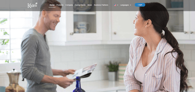 Kyani website screenshot showing a couple in a brightly lit kitchen. 