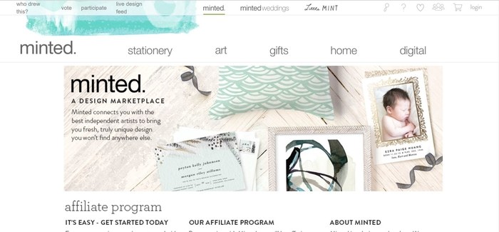 screenshot of the affiliate sign up page for Minted