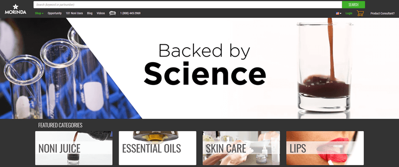 Morinda website screenshot showing the concept of being ‘Backed by Science’. 