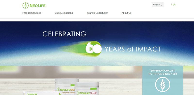 NeoLife website screenshot showing an image of the earth with the words ‘Celebrating 60 years of Impact’.