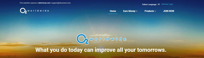 O2 Worldwide website screenshot showing an image of a sunrise or sunset. 