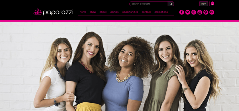 Paparazzi website screenshot showing an image of five girls standing in front of a white brick wall. 