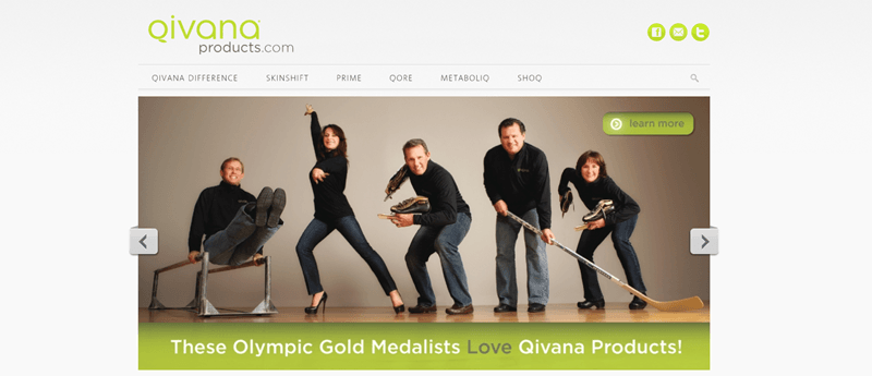 Qivana website screenshot showing five different athletes standing on a wooden floor. 