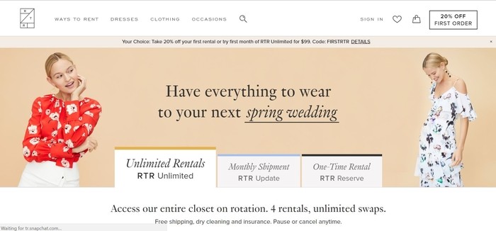 screenshot of the affiliate sign up page for Rent The Runway