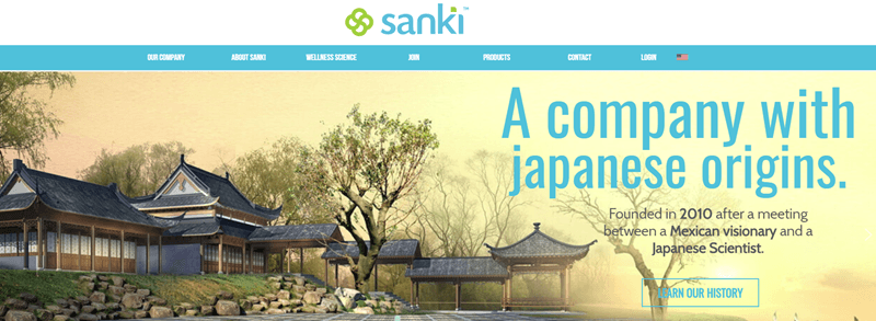 Sanki Global website screenshot showing a Japanese building and environment, along with details about Sanki’s Japanese origins. 