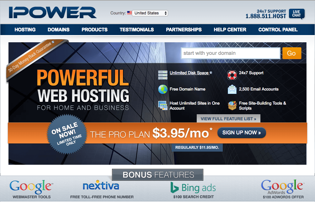 Ipowers homepage that doesn't look updated in decades.
