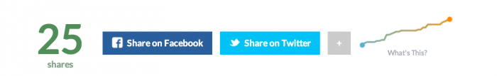 Social Buzz | One More Cup of Coffee An social sharing bar showing Facebook and Twitter buttons. The left side shows the total number of social shares, and on the right side is a graph showing the post's performance.