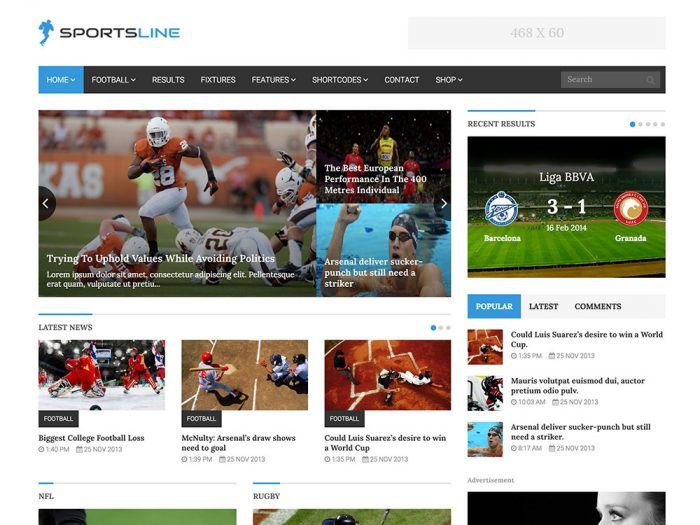 Sportsline | One More Cup of Coffee The Sportsline homepage showing a menu at the top, and then various news items. Each item appears in a widget with a background image, headline, and excerpt. There is a separate section for the latest news and another for each sport. On the right is a widget with three tabs: popular, latest, and comments.