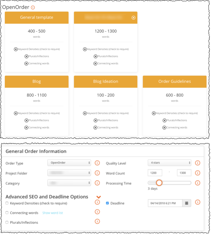 open order templates and content stats