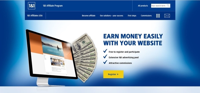 screenshot of the affiliate sign up page for 1&1