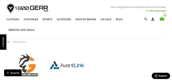 screenshot of the affiliate sign up page for 1800Gear.com