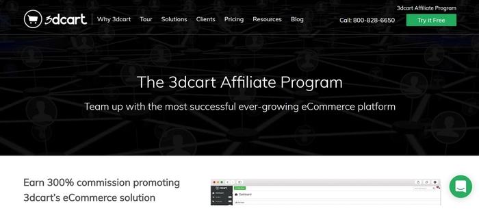 screenshot of the affiliate sign up page for 3dcart