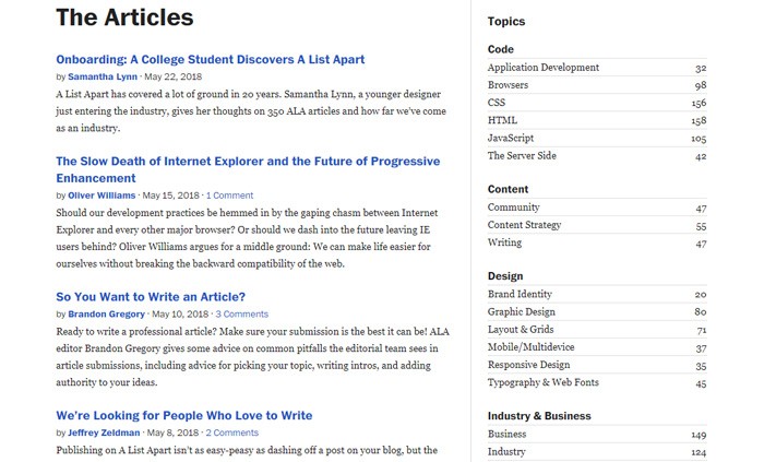 A List Apart Article List