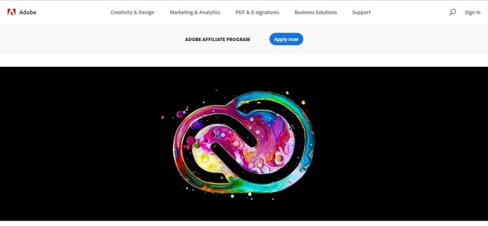 screenshot of the affiliate sign up page for Adobe