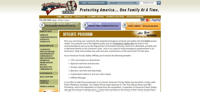 screenshot of the affiliate sign up page for American Family Safety