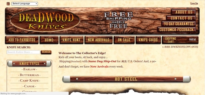 screenshot of the affiliate sign up page for Deadwood Knives