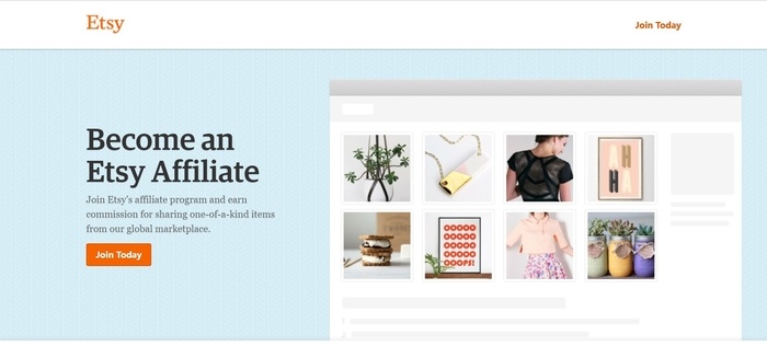 screenshot of the affiliate sign up page for Etsy