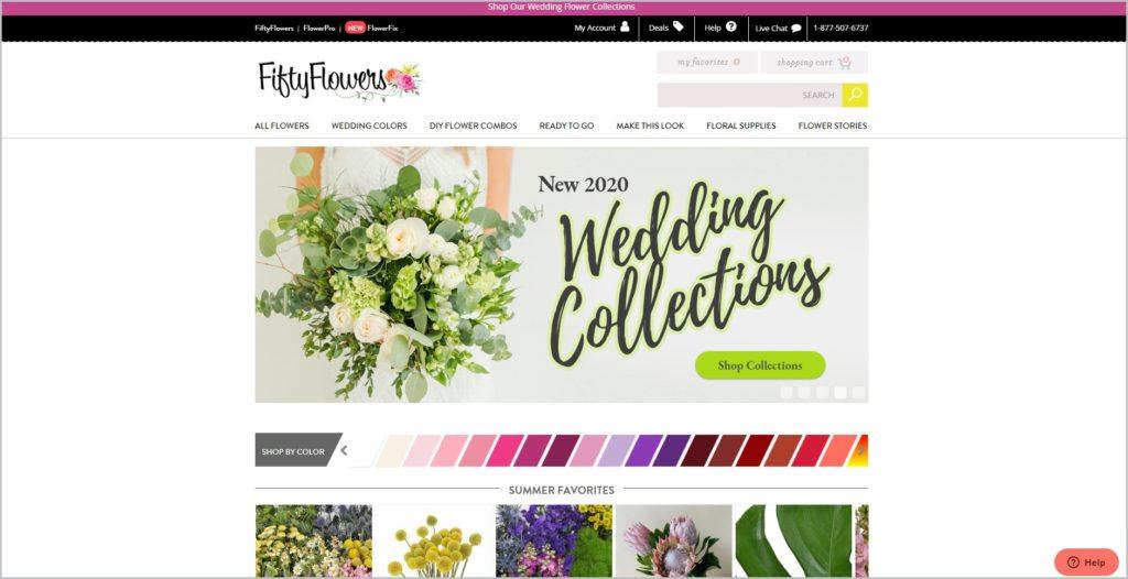 screenshot of Fifty Flowers web page