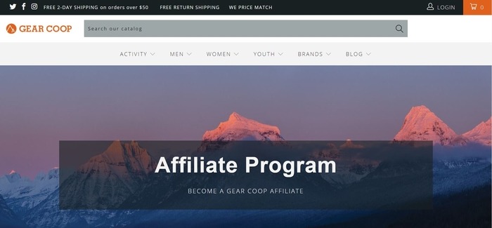 screenshot of the affiliate sign up page for Gear Co-op