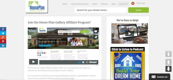 screenshot of the affiliate sign up page for House Plan Gallery