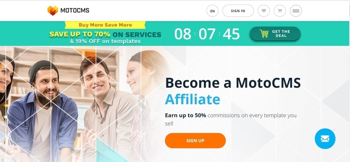 screenshot of the affiliate sign up page for MotoCMS