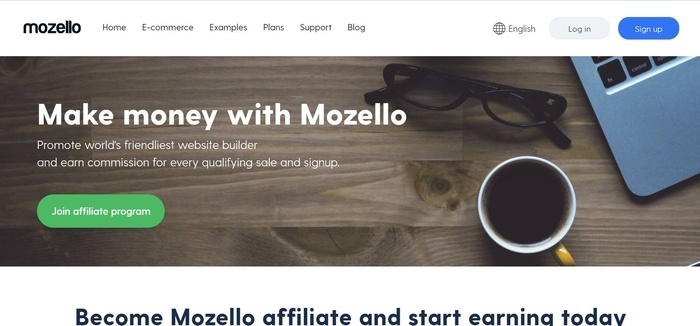 screenshot of the affiliate sign up page for Mozello