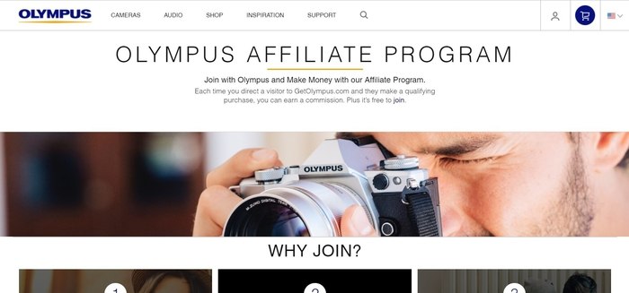 screenshot of the affiliate sign up page for Olympus